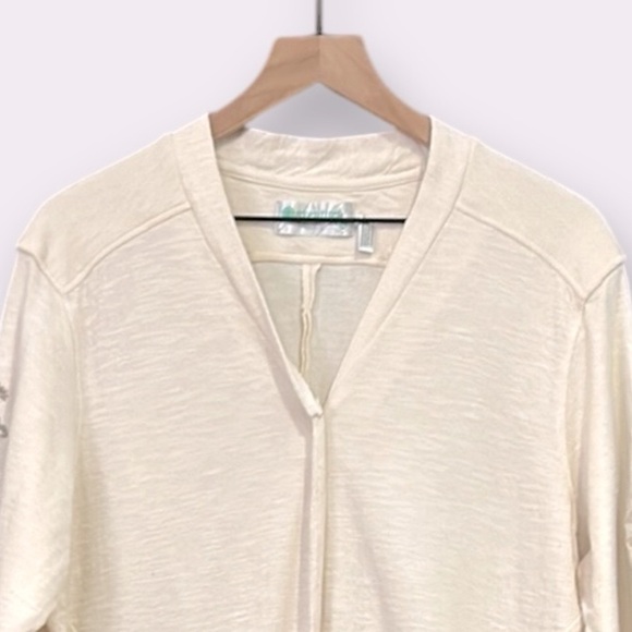 Aventura Organic Cotton Embroidered Sleeve One Button Jacket Top Beige Size XL - Picture 2 of 11